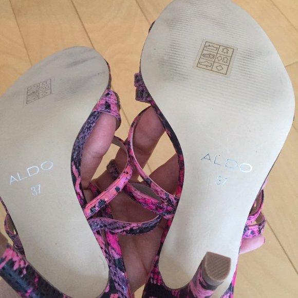ALDO SNAKE PRINT GENUINE LEATHER PINK SEXY SANDALS, SZ.7 - Picture 6 of 7